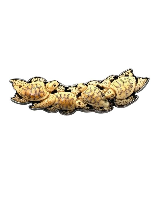 Michael Jewelry - Sterling Silver Big Carved Turtle Brooch Pin Amazing 4" Hallmarked Michael